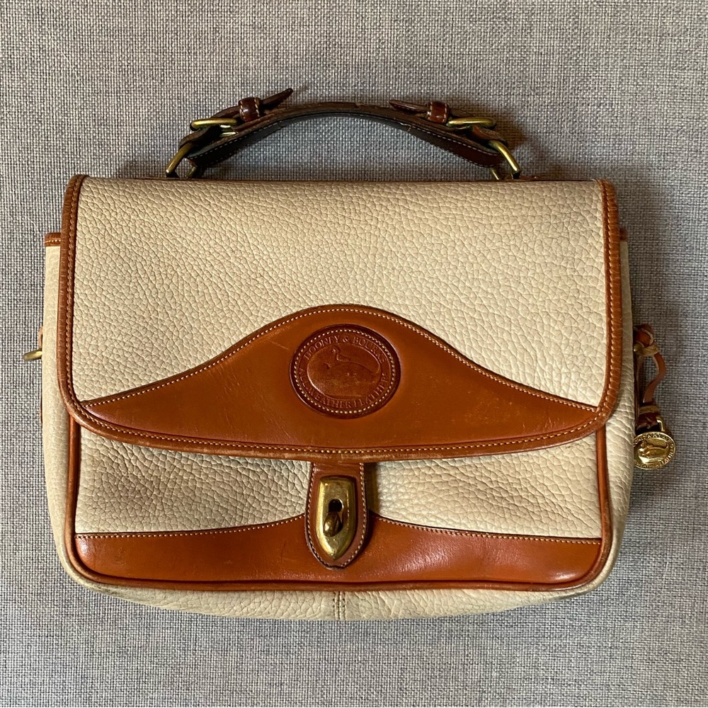Dooney & Bourke Cream and Brown Leather Trim Shoulder Bag